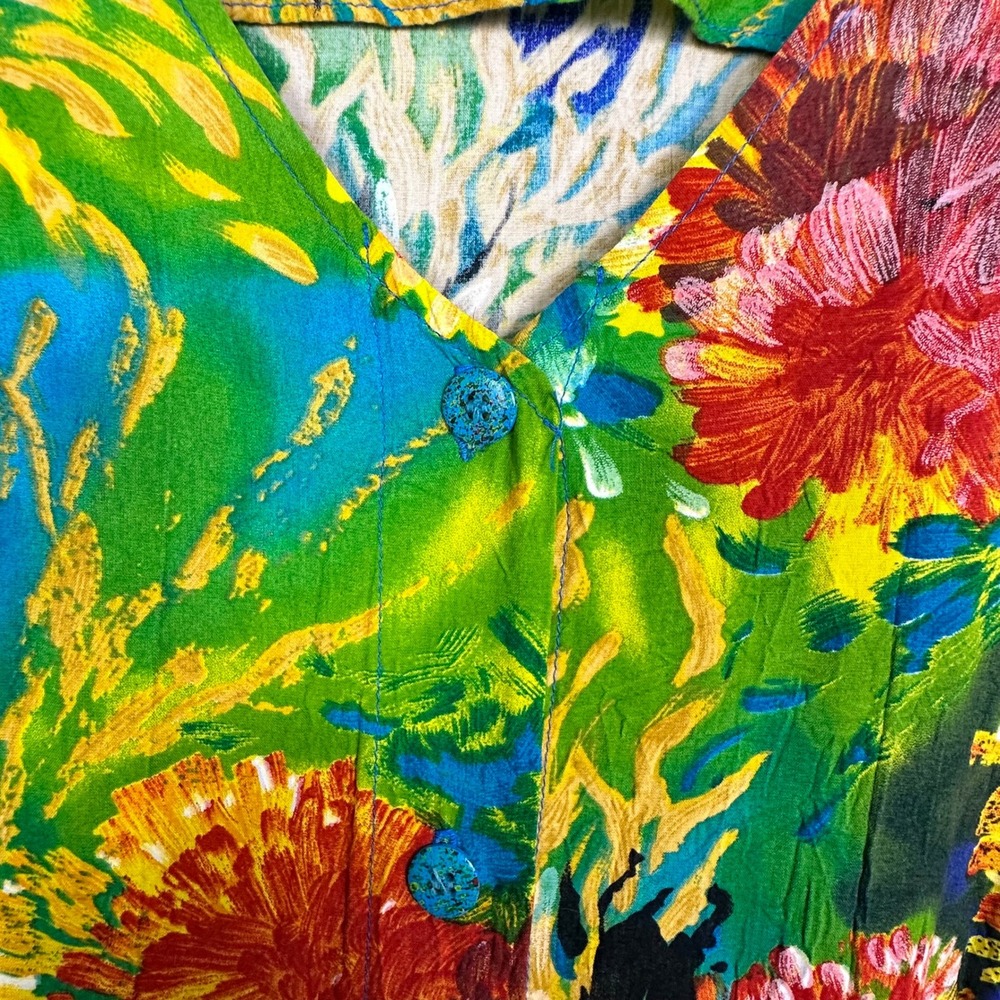 Jams World Sea Life 90s Vintage Sleeveless Maxi Dress Multi-Color Button Front S - Picture 13 of 16